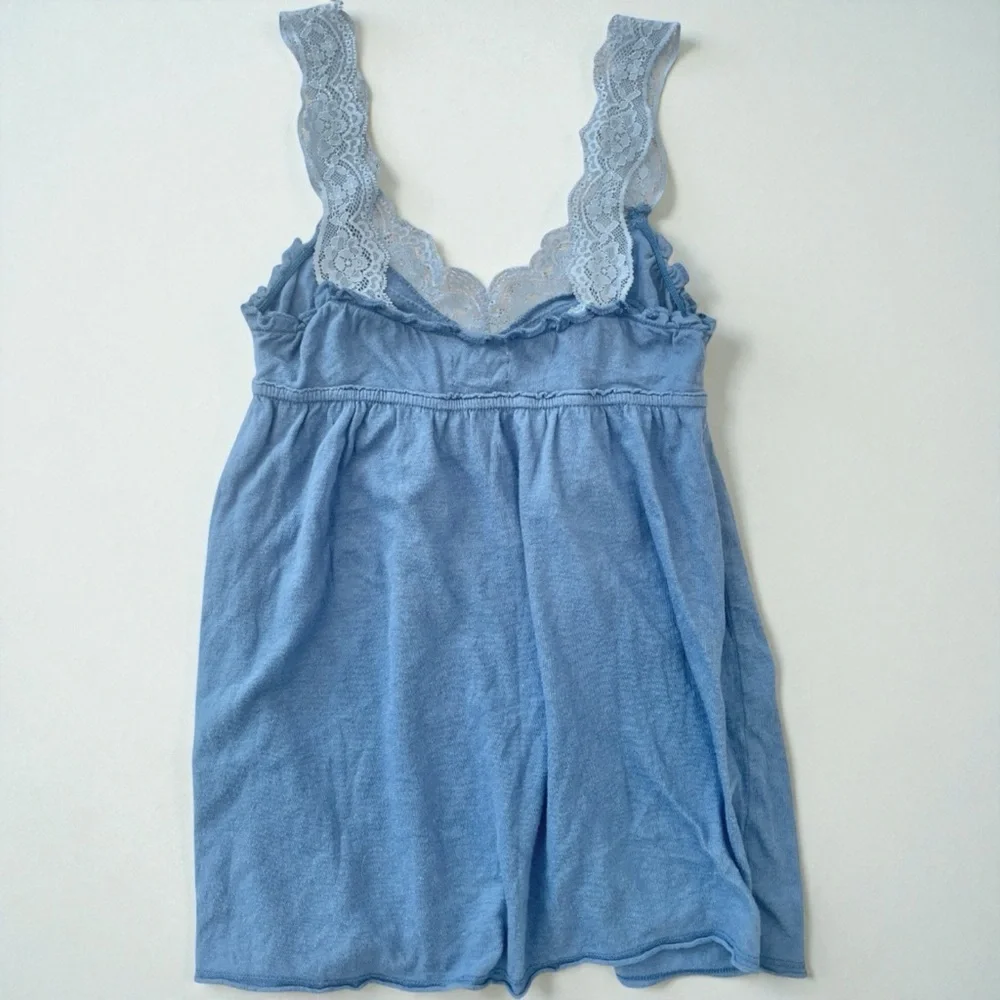 Vintage Y2K Abercrombie & Fitch Babydoll Lace Straps & Buttons Top in Blue sz S